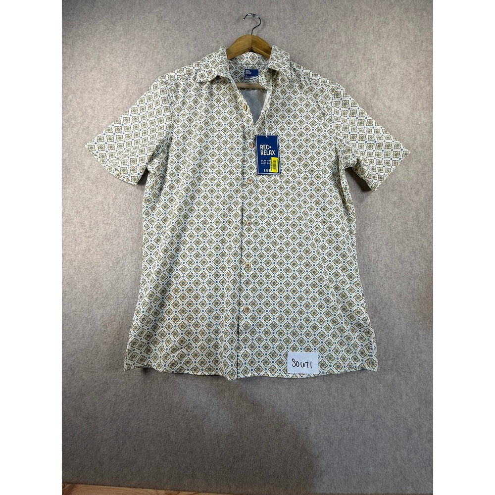 ROWM Rec+Relax Mens Small Short Sleeve Button Down Shirt Geometric Tile Print